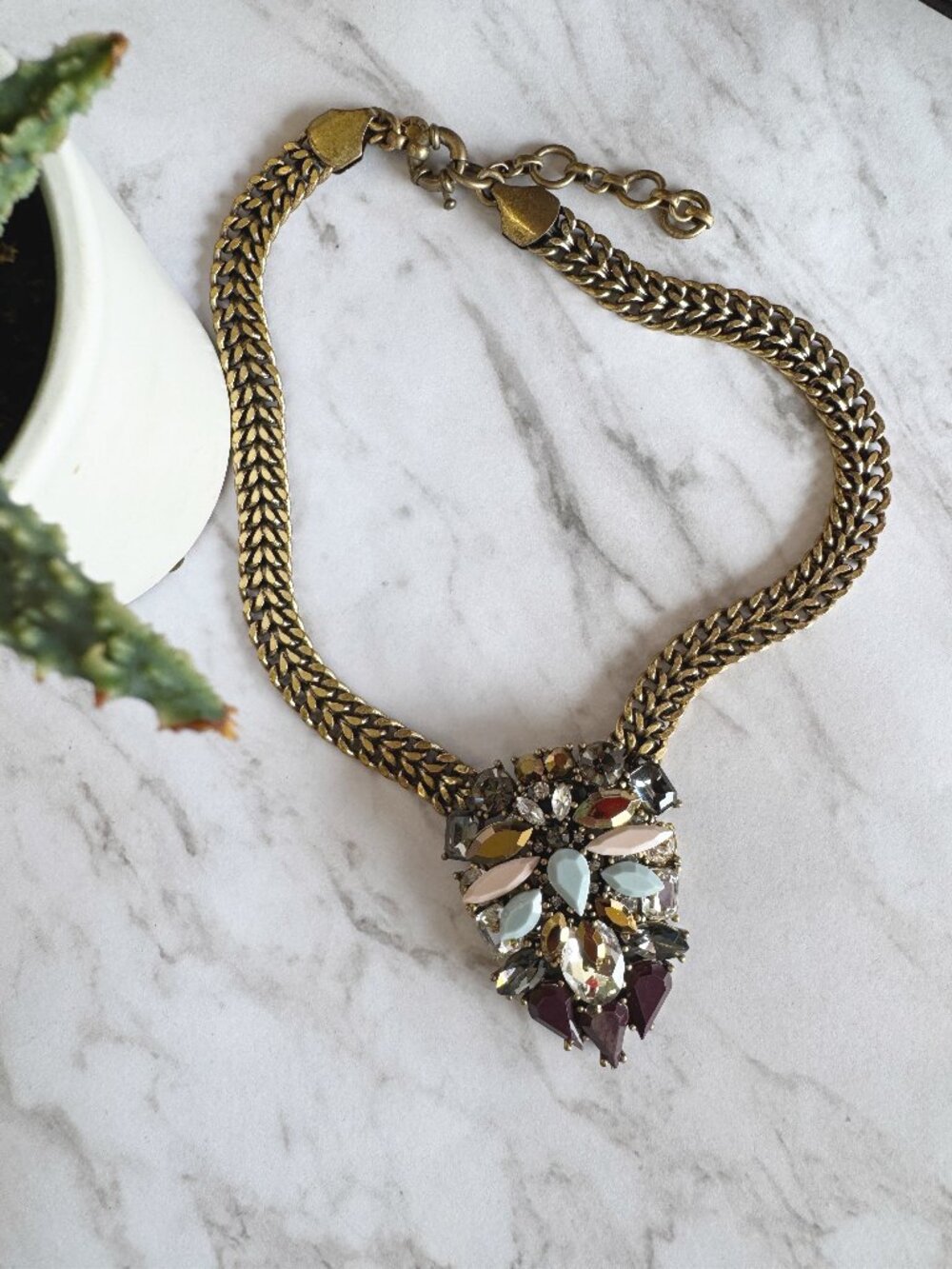 J. Crew Gold Art Deco Jeweled Pendant Statement Necklace